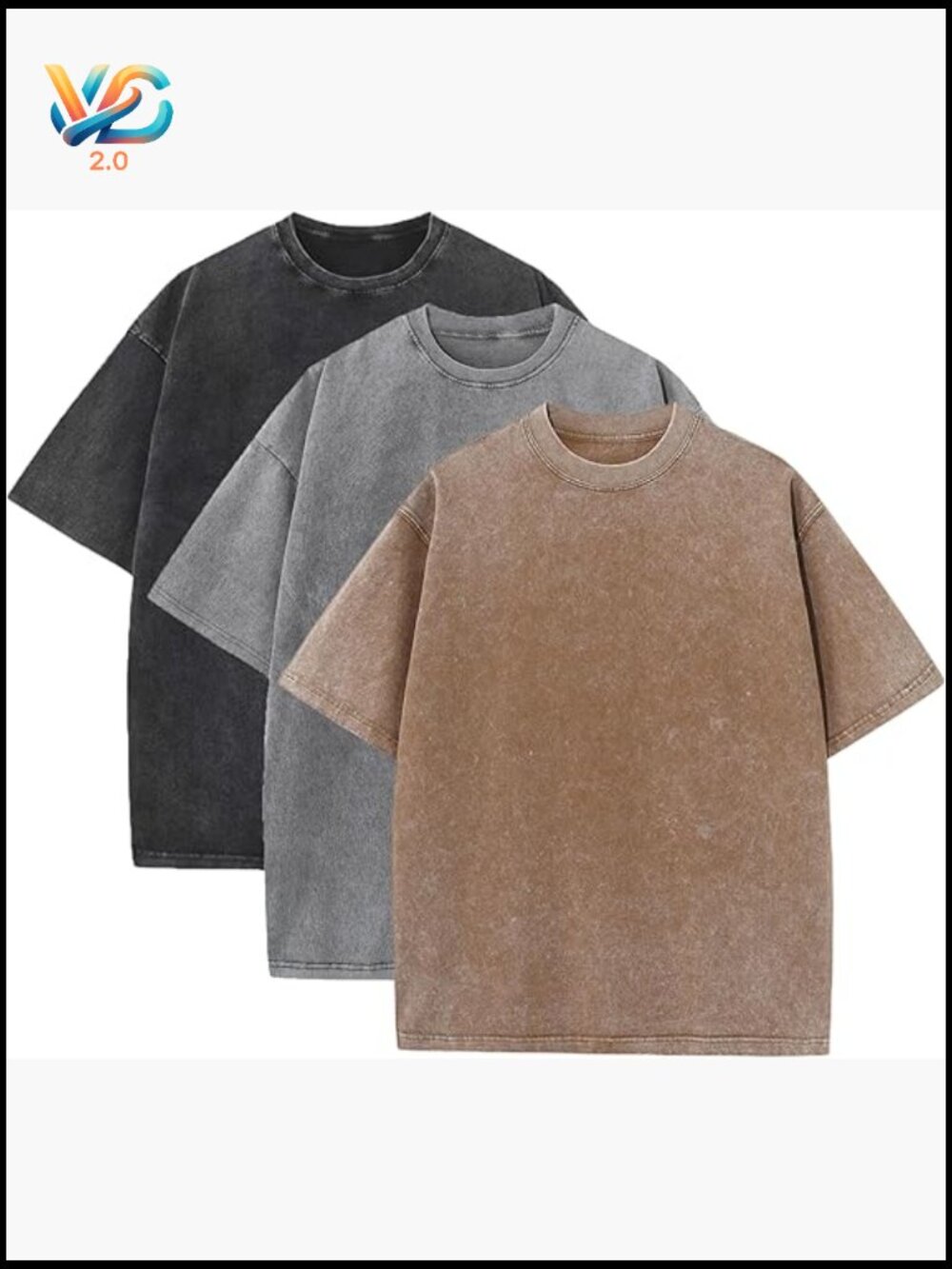 Oversized Heavy Cotton T-Shirts 3 Pack Vintage Loose Fit Crew Neck Tee
